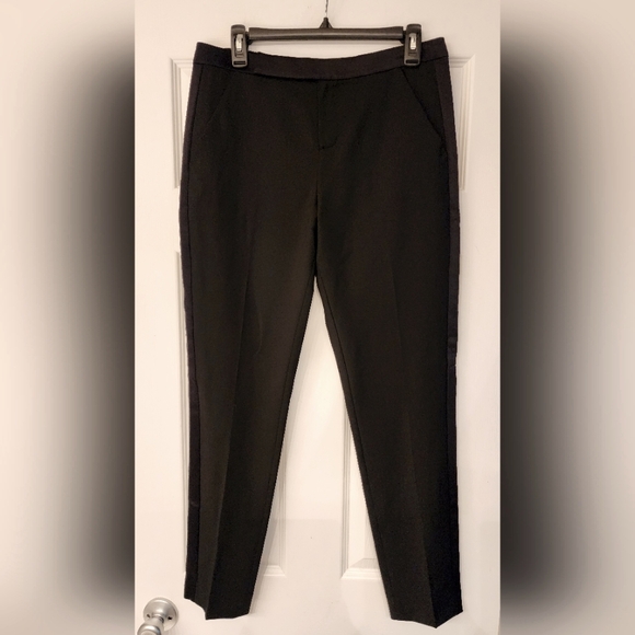 EQUIPMENT Femm Black Tuxedo Wool/ Satin Stripe Ankle Trousers Size 4 - Picture 5 of 13